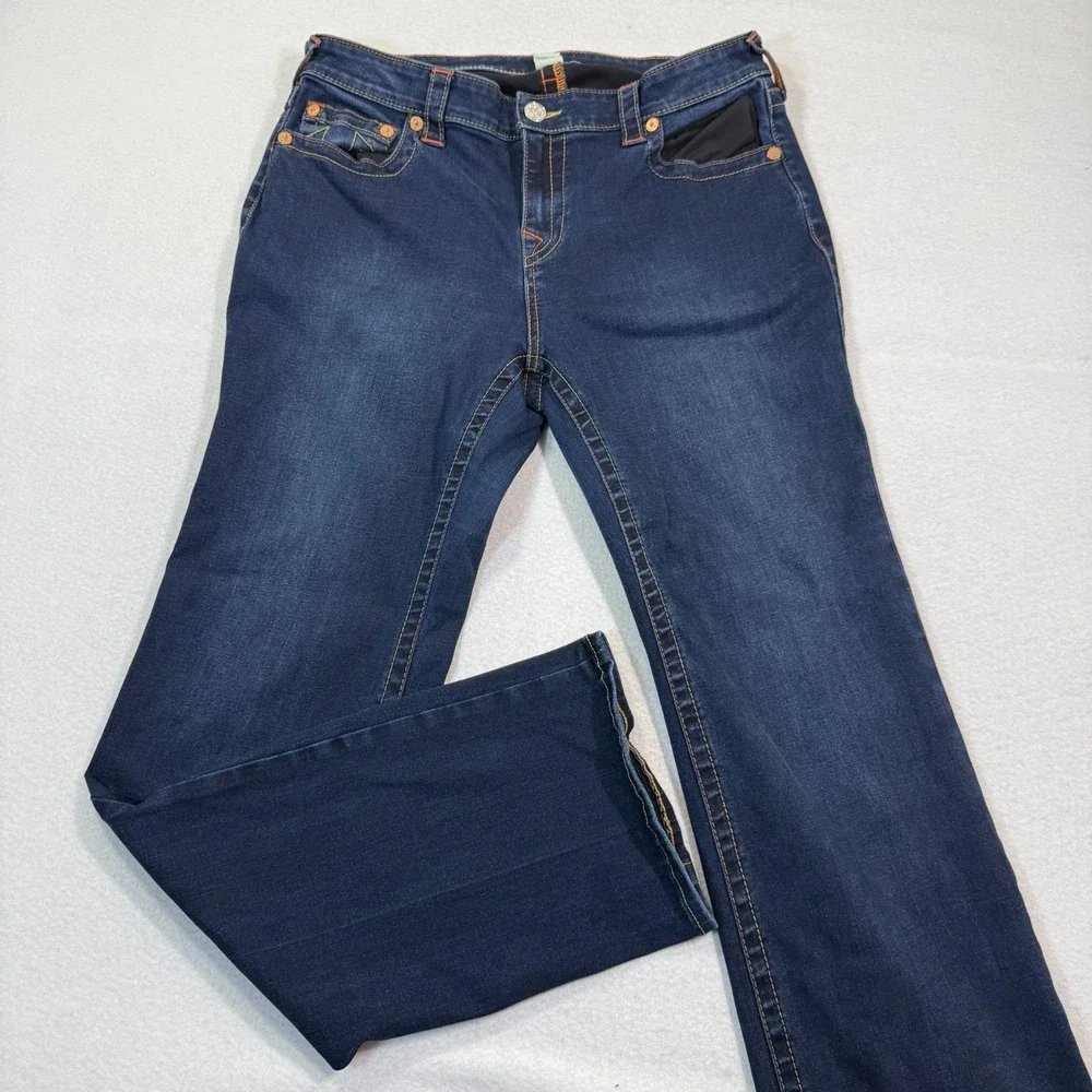True Religion Jeans Men's 36 Blue Straight Mid Rise Denim Billie Contrast Stitch